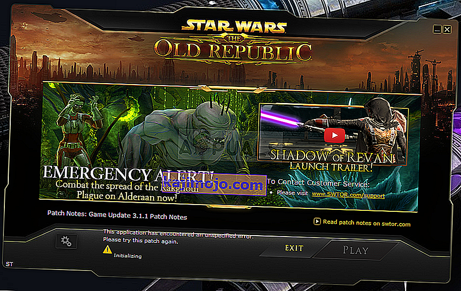 SWTOR “This application has encountered an unspecified error”