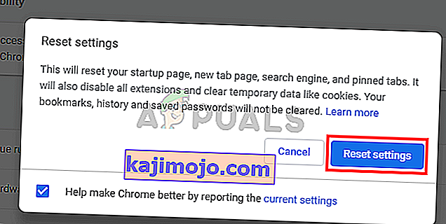 Google Chrome Lähtesta seaded