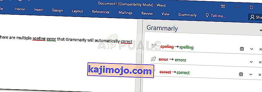 Grammatikavigade kontrollimine rakenduses Grammarly Microsoft Wordis
