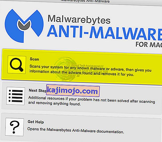 Memindai menggunakan MalwareBytes