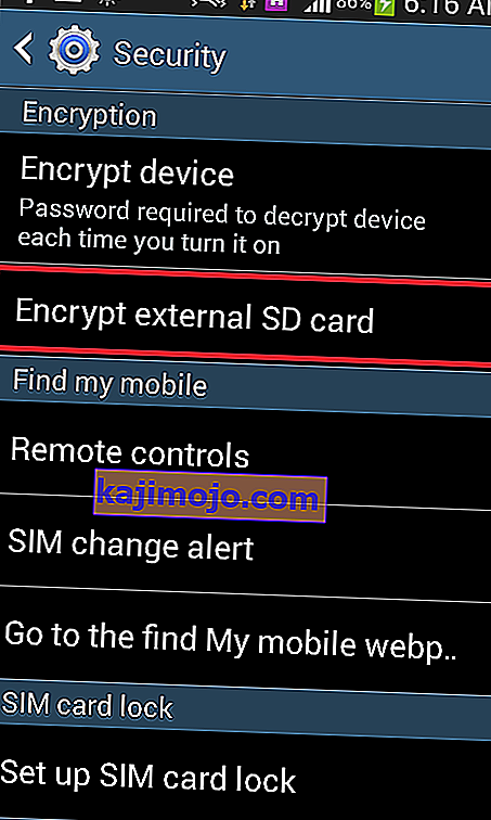 criptați cardul SD extern