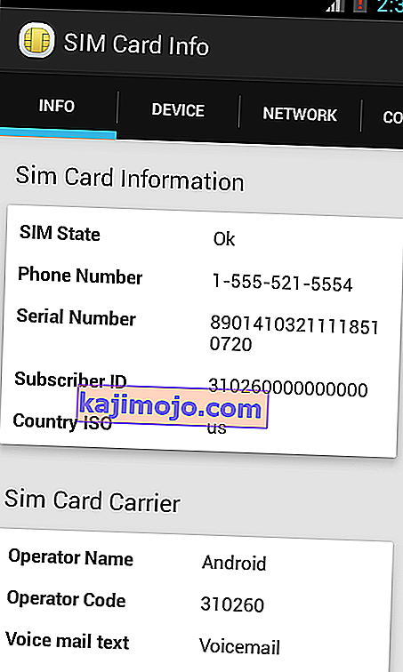 SIM-kaart-teave