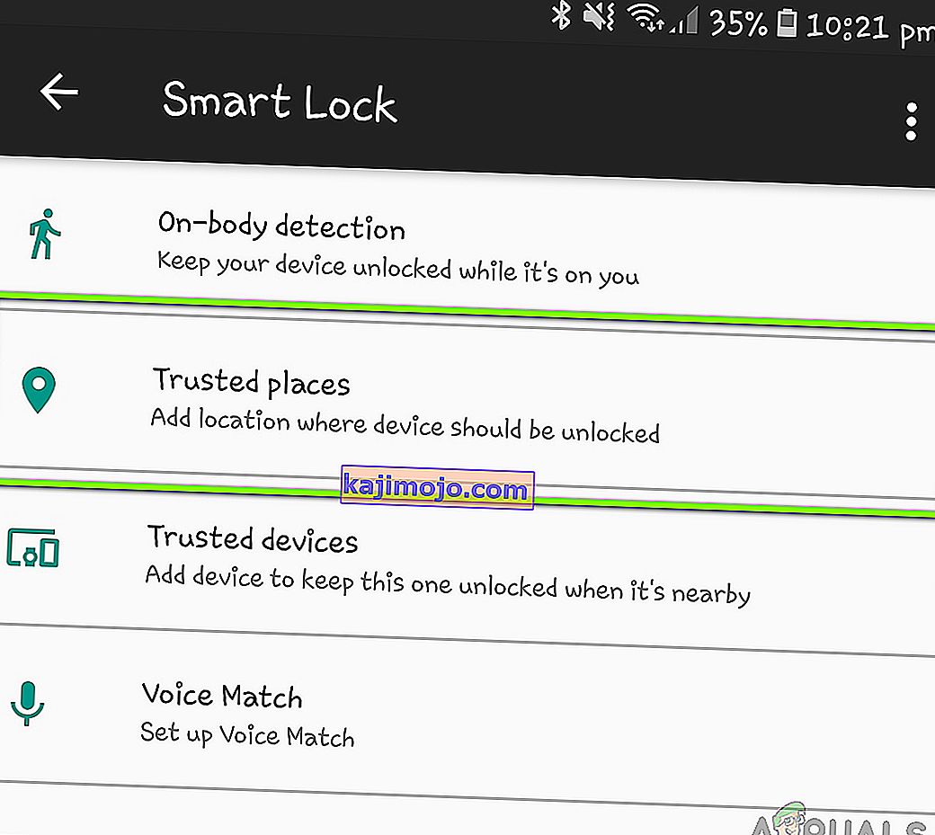 Napsauttamalla Luotetut paikat - Smart Lock Androidissa