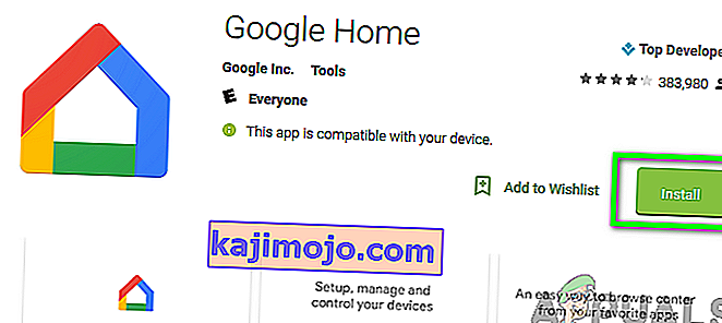 A Google Home alkalmazás telepítése a Google Play Áruházból
