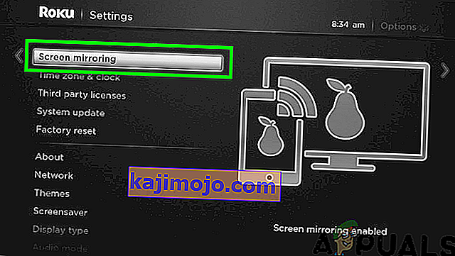 Memilih pilihan Screen Mirroring