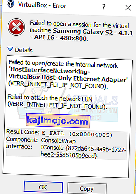 nepavyko atidaryti interneto tinklo E_FAIL 0x80004005 sukūrimo