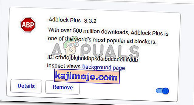 Adblock Plus listat în fila Extensii