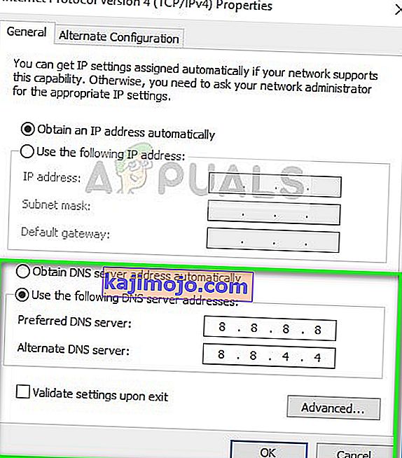 Google'i DNS-serveri seadistamine ühendatud võrgu suhtes
