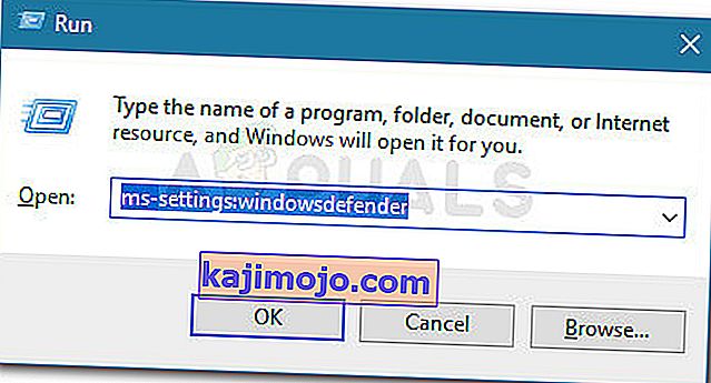 Suorita valintaikkuna: ms-settings: windowsdefender