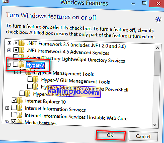 Uncheck the box associated with Hyper-V