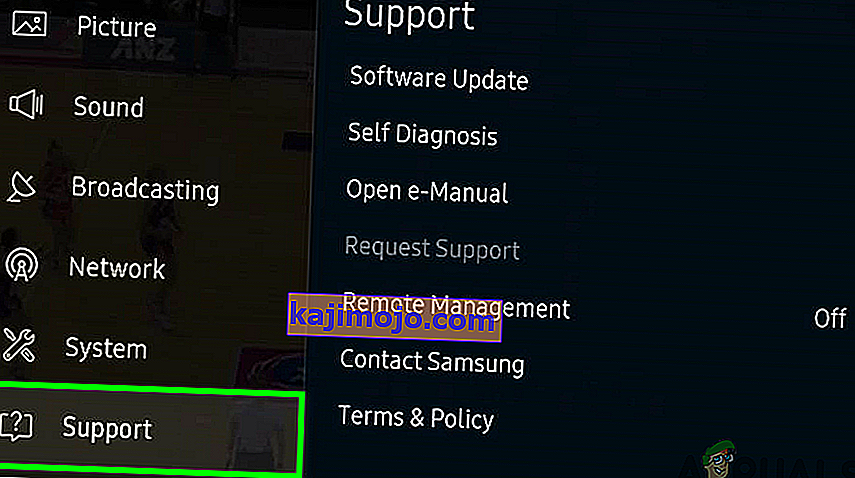 Klik pada pilihan Sokongan (skrin hitam Samsung)