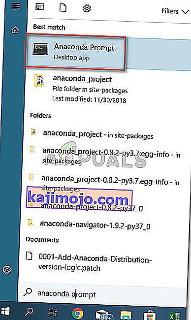 A Start menü segítségével nyissa meg az Anaconda Prompt alkalmazást