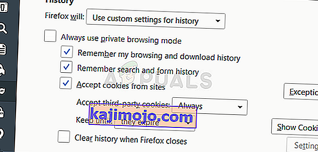 Firefox - aktsepteerige kolmanda osapoole küpsiseid