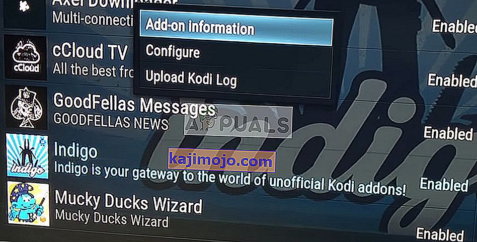 Az Indigo kiegészítő információ a Kodi webhelyen