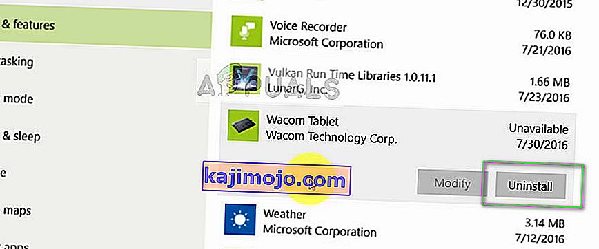 Menghapus instalan perangkat lunak Tablet Wacom - Pengaturan pada Windows 10