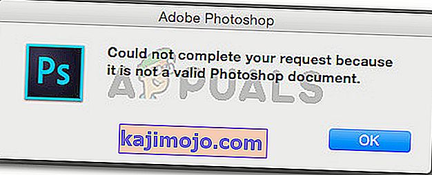 Could not complete your request because it is not a valid Photoshop document