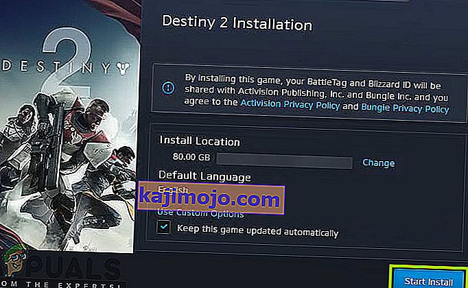 Έναρξη της διαδικασίας εγκατάστασης - Destiny 2